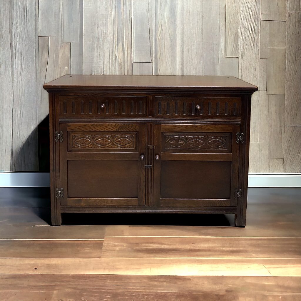 Vintage Jaycee Furniture Carved Sideboard / Made in England 1950s