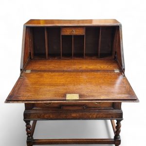 Antique Oak Writing Bureau Chest c1910 / Barley Twist Legs / FREE DELIVERY - Image 9