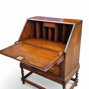 Antique Oak Writing Bureau Chest c1910 / Barley Twist Legs / FREE DELIVERY - Image 8