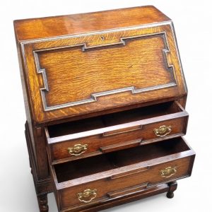 Antique Oak Writing Bureau Chest c1910 / Barley Twist Legs / FREE DELIVERY - Image 7