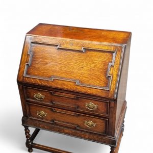Antique Oak Writing Bureau Chest c1910 / Barley Twist Legs / FREE DELIVERY - Image 4