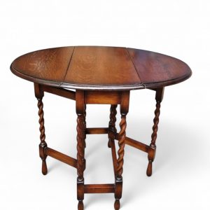 Antique English Drop Leaf Oak Table / Gateleg Barley Twist / 1910s-1930s / FREE DELIVERY - Image 7