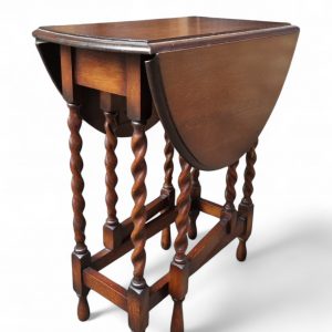 Antique English Drop Leaf Oak Table / Gateleg Barley Twist / 1910s-1930s / FREE DELIVERY - Image 3