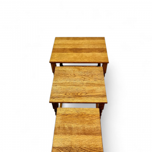 Vintage Oak Nest Of 3 Tables / Twisted Legs / Light Oak / c1960 / FREE DELIVERY - Image 3