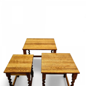 Vintage Oak Nest Of 3 Tables / Twisted Legs / Light Oak / c1960 / FREE DELIVERY - Image 5