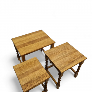 Vintage Oak Nest Of 3 Tables / Twisted Legs / Light Oak / c1960 / FREE DELIVERY - Image 6