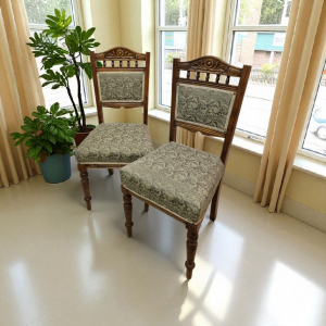 Antique Edwardian Bedroom Chairs c1910 / Set of 2 / New Upholstery / FREE DELIVERY - Image 1