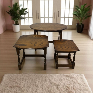 Vintage Old Charm Wood Bros / Oval Oak Nest of 3 Tables / c1970 / FREE DELIVERY - Image 6