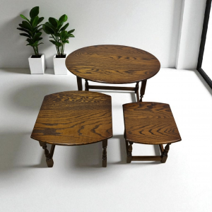 Vintage Old Charm Wood Bros / Oval Oak Nest of 3 Tables / c1970 / FREE DELIVERY - Image 5