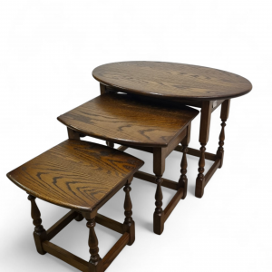 Vintage Old Charm Wood Bros / Oval Oak Nest of 3 Tables / c1970 / FREE DELIVERY - Image 1