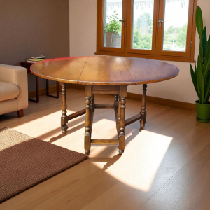 Vintage Old Charm Wood Brothers Oak Gate Leg Drop Leaf Dining Table / Tudor Brown / c1970 / FREE DELIVERY - Image 1