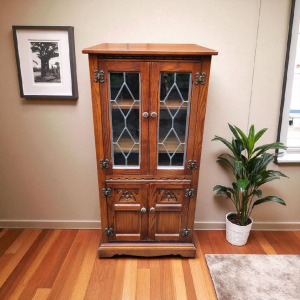 Vintage Old Charm Wood Bros / Hi Fi Cabinet / Bookcase / Drink Cabinet / Tudor Brown / Made in England 1970s / FREE DELIVERY