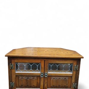 Vintage Old Charm Wood Bros / Light Oak Colour / Carved Oak Corner TV Cabinet / Made in England c1970 / FREE DELIVERY - Image 8