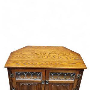 Vintage Old Charm Wood Bros / Light Oak Colour / Carved Oak Corner TV Cabinet / Made in England c1970 / FREE DELIVERY - Image 7