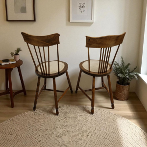 Antique Occasional Bedroom Chairs / Spindle Back / Penny Seat / Set of 2 / c1920 / FREE DELIVERY - Image 3