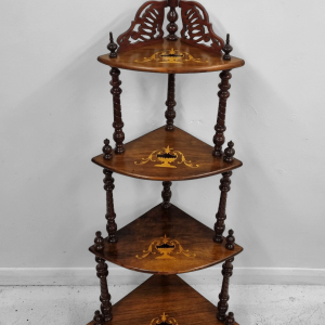 Antique Victorian Inlaid Walnut Corner Whatnot Stand / c.1880 / FREE DELIVERY