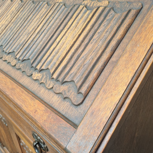 Vintage Old Charm Wood Bros / Linenfold Front Oak Bureau / Light Oak / Carved Oak / Made in England c1960 / FREE DELIVERY - Image 6