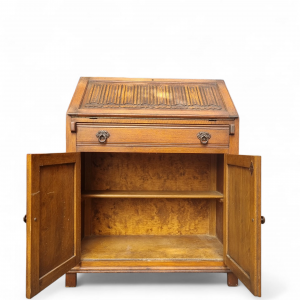 Vintage Old Charm Wood Bros / Linenfold Front Oak Bureau / Light Oak / Carved Oak / Made in England c1960 / FREE DELIVERY - Image 2