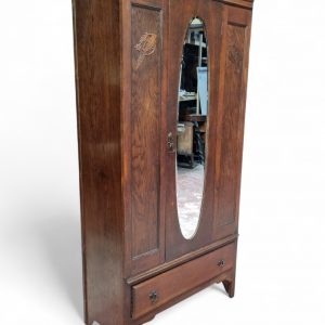 Antique Edwardian Oak Mirror Door Wardrobe / Made in England c1910 / FREE DELIVERY - Image 9