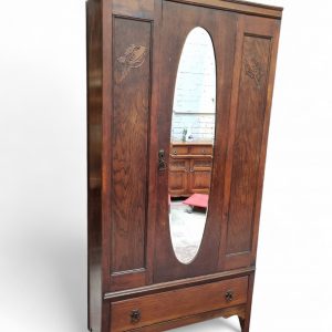 Antique Edwardian Oak Mirror Door Wardrobe / Made in England c1910 / FREE DELIVERY - Image 5