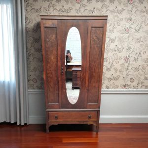 Antique Edwardian Oak Mirror Door Wardrobe / Made in England c1910 / FREE DELIVERY - Image 1