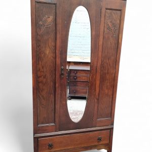 Antique Edwardian Oak Mirror Door Wardrobe / Made in England c1910 / FREE DELIVERY - Image 4