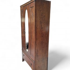 Antique Edwardian Oak Mirror Door Wardrobe / Made in England c1910 / FREE DELIVERY - Image 3