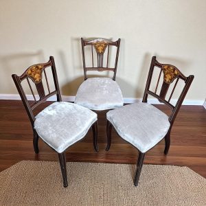 Antique Victorian Inlaid Mahogany Dining Chairs / Set of 3 / c1880 / FREE DELIVERY