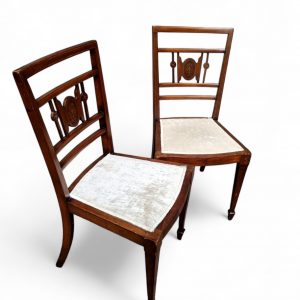Antique Victorian Inlaid Mahogany Dining Chairs / Set of 2 / c1880 / FREE DELIVERY
