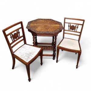 Antique Victorian Inlaid Mahogany Dining Chairs / Set of 2 / c1880 / FREE DELIVERY - Image 3
