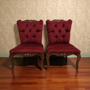 Vintage Regency Style Petite Button Backed Bedroom Vanity Chairs / Set of 2 / c1970 / FREE DELIVERY