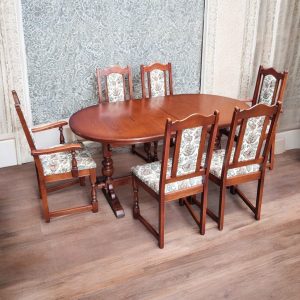 Vintage Old Charm Wood Bros Oak Dining Chairs / Set of 6 / Solid Oak Wooden Frames / FREE DELIVERY - Image 4