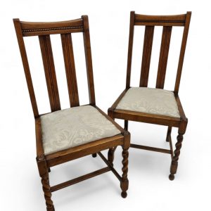 Antique Edwardian Oak Dining Chairs / New Upholstery / Set of Two / Early 20th Century / FREE DELIVERY