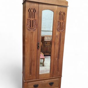 Antique Edwardian Pine Single Wardrobe with Mirror / c.1900–1920 / FREE DELIVERY - Image 7