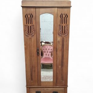 Antique Edwardian Pine Single Wardrobe with Mirror / c.1900–1920 / FREE DELIVERY - Image 6