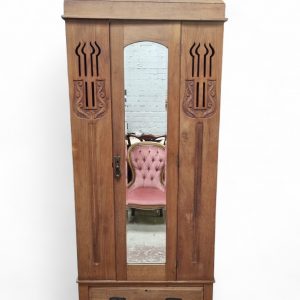 Antique Edwardian Pine Single Wardrobe with Mirror / c.1900–1920 / FREE DELIVERY - Image 5