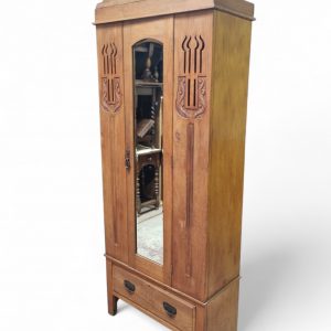 Antique Edwardian Pine Single Wardrobe with Mirror / c.1900–1920 / FREE DELIVERY - Image 3