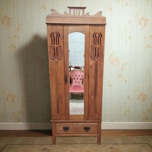 Antique Edwardian Pine Single Wardrobe with Mirror / c.1900–1920 / FREE DELIVERY