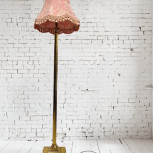 Vintage Brass Floor Lamp with Pink Fabric Shade / c.1970s / FREE DELIVERY - Image 7