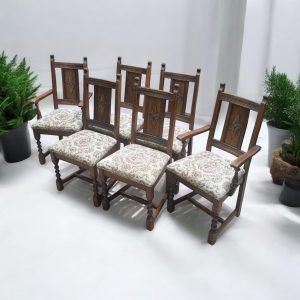 Vintage Old Charm Oak Dining Chairs / Set of 6 / c.1970 / FREE DELIVERY