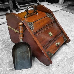 Antique Victorian Wooden Coal Scuttle / Original Liner and Shovel / c.1880 / FREE DELIVERY