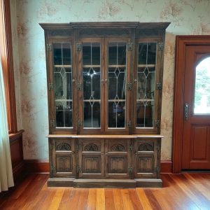 Vintage Old Charm Wood Bros Oak Display Cabinet / Light Oak / c.1970 / FREE DELIVERY
