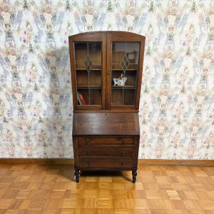 Antique Oak Bureau Bookcase / Leaded Glass Display Cabinet / Early 20th Century / FREE DELIVERY