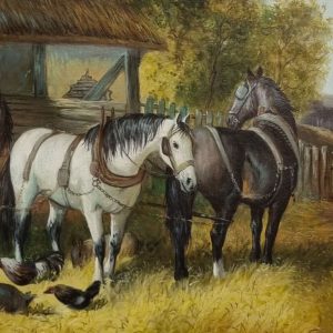 Vintage Original Oil Painting / Farmyard Scene with Horses / c.1970s / FREE DELIVERY - Image 7