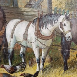 Vintage Original Oil Painting / Farmyard Scene with Horses / c.1970s / FREE DELIVERY - Image 5
