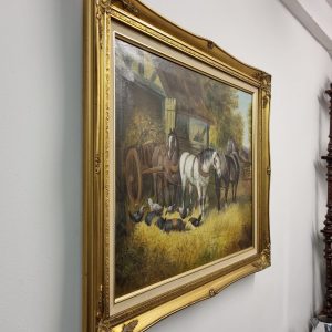Vintage Original Oil Painting / Farmyard Scene with Horses / c.1970s / FREE DELIVERY - Image 4