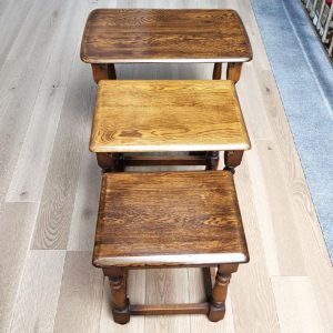 Vintage Priory Solid Oak Nest of Three Tables / c.1970 / FREE DELIVERY - Image 8