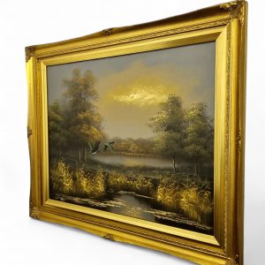 Vintage Oil Painting on Canvas / Landscape with Ducks in Flight / c1970 / FREE DELIVERY - Image 6