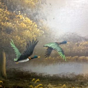 Vintage Oil Painting on Canvas / Landscape with Ducks in Flight / c1970 / FREE DELIVERY - Image 5