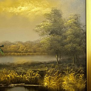 Vintage Oil Painting on Canvas / Landscape with Ducks in Flight / c1970 / FREE DELIVERY - Image 4